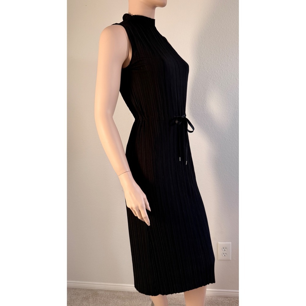 & Other Stories Stockholm Atelier Black Plisse Pleated Mock Neck Midi Dress 2 - Picture 4 of 9